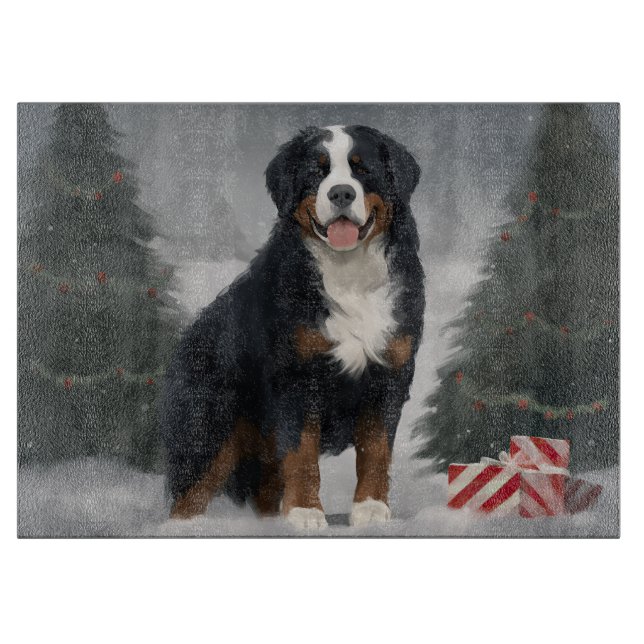 Bernese Mountain Dog im Schnee Weihnachten Schneidebrett (Vorderseite)