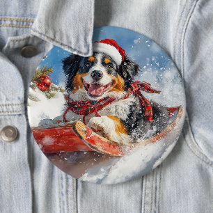 Bernese Mountain Dog in Sledge Weihnachten Button