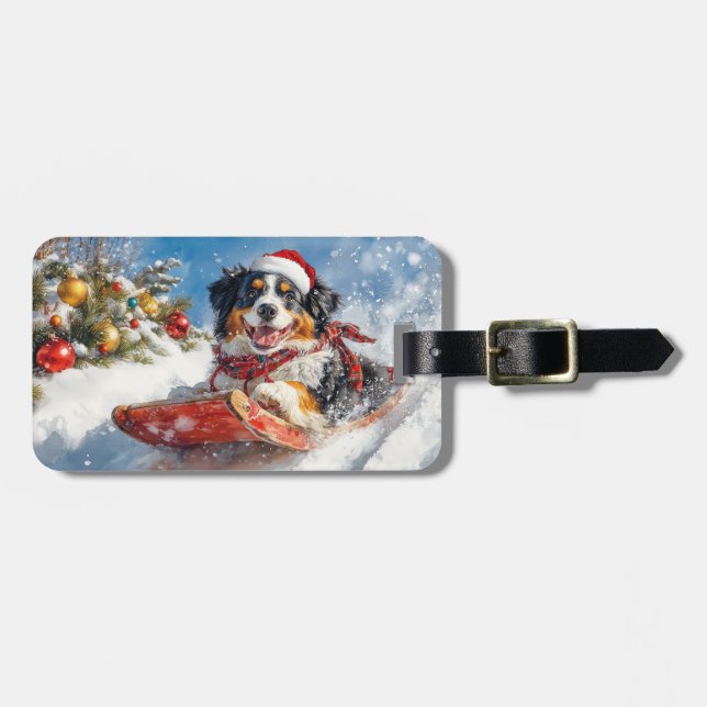 Bernese Mountain Dog in Sledge Weihnachten Gepäckanhänger (Vorderseite horizontal)