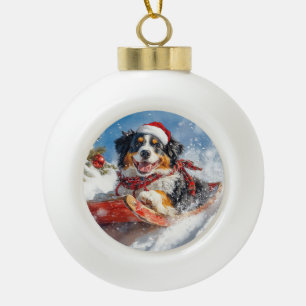 Bernese Mountain Dog in Sledge Weihnachten Keramik Kugel-Ornament