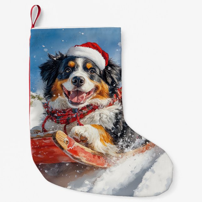 Bernese Mountain Dog in Sledge Weihnachten Kleiner Weihnachtsstrumpf (Vorderseite)