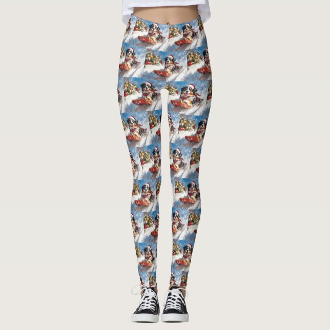 Bernese Mountain Dog in Sledge Weihnachten Leggings (Vorderseite)
