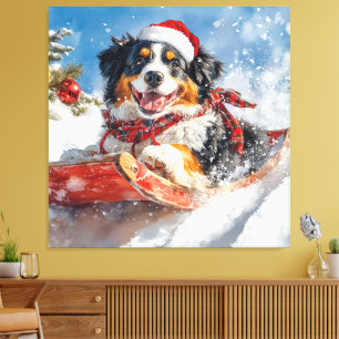 Bernese Mountain Dog in Sledge Weihnachten Leinwanddruck