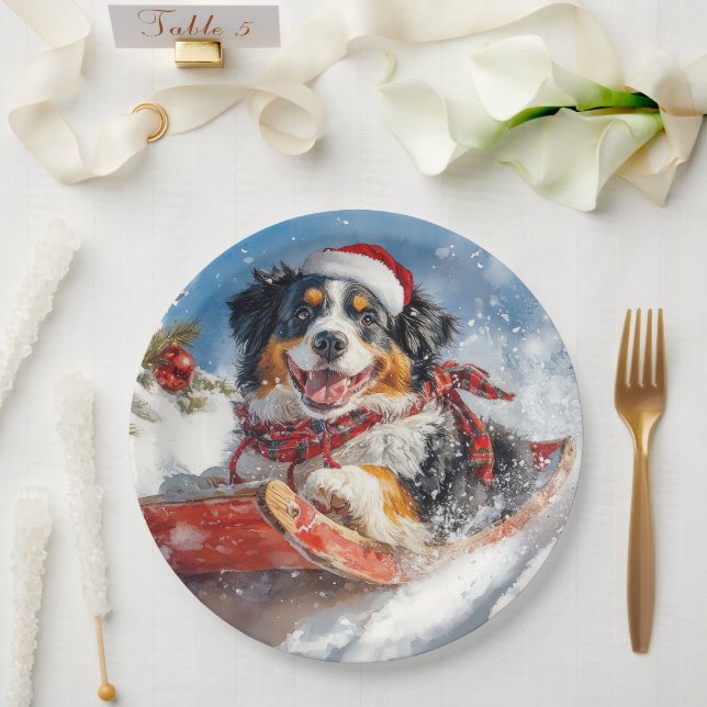 Bernese Mountain Dog in Sledge Weihnachten Pappteller (Hochzeit)