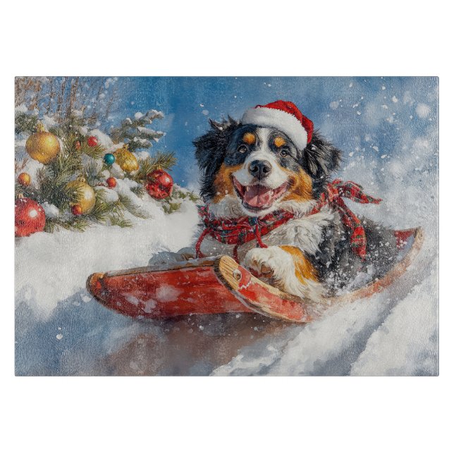 Bernese Mountain Dog in Sledge Weihnachten Schneidebrett (Vorderseite)