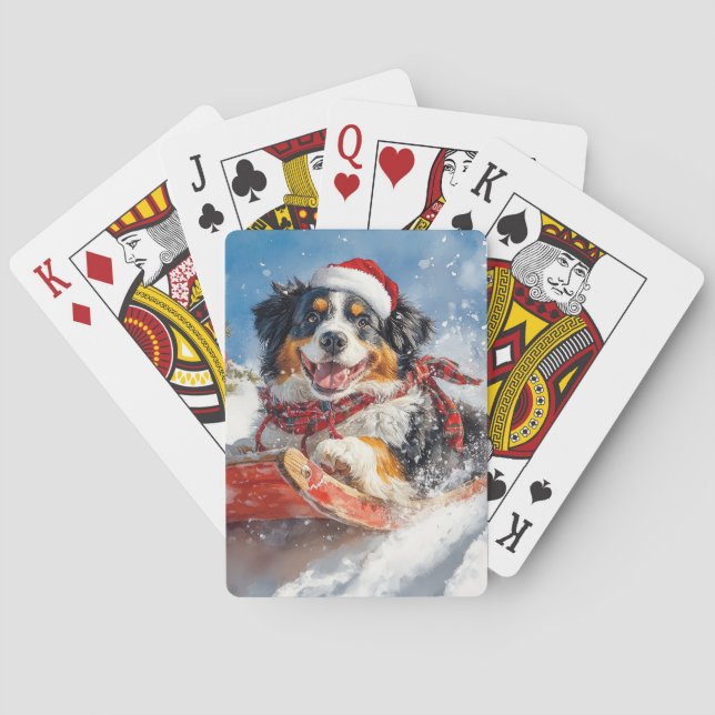 Bernese Mountain Dog in Sledge Weihnachten Spielkarten (Rückseite)