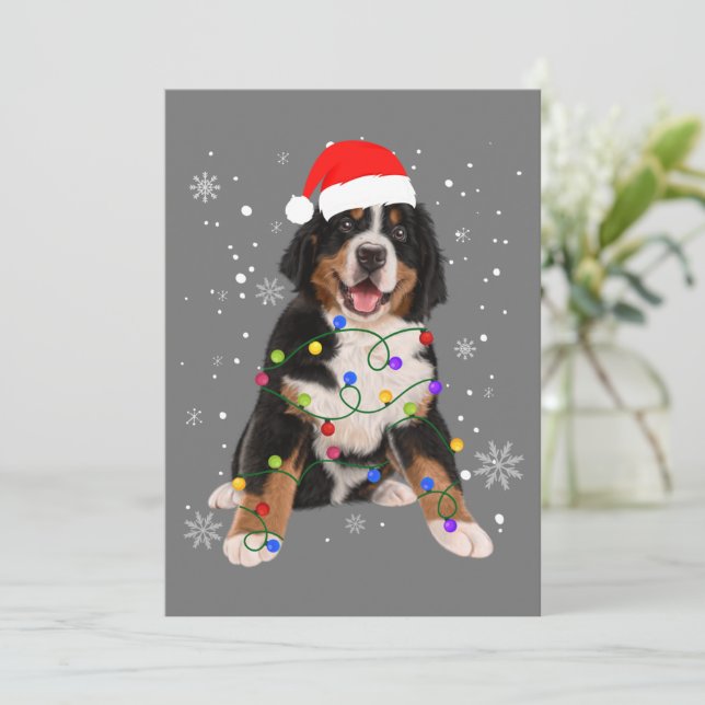Bernese Mountain Dog Lights Weihnachtsmatte Feiertagskarte (Stehend Vorderseite)
