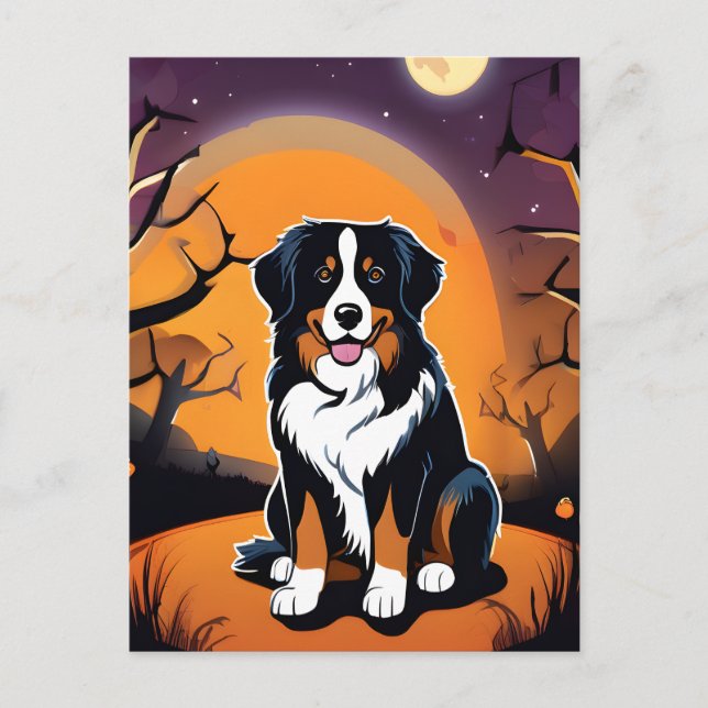 Bernese Mountain Dog Lila Orange Halloween Postkarte (Vorderseite)