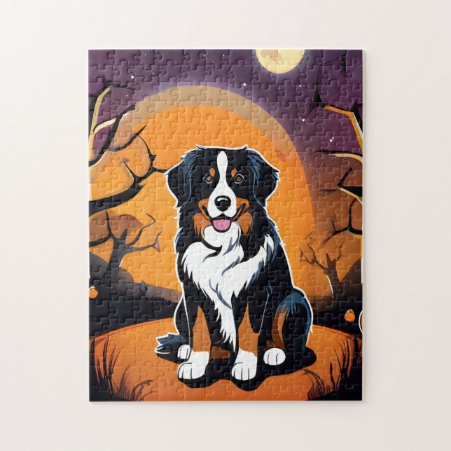 Bernese Mountain Dog Lila Orange Halloween Puzzle (Vertikal)
