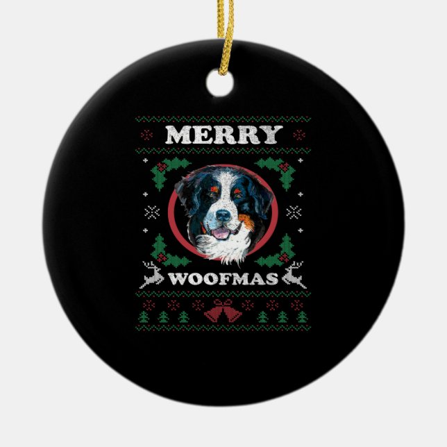 Bernese Mountain Dog Merry Woofmas Christmas Dog G Keramik Ornament (Vorne)