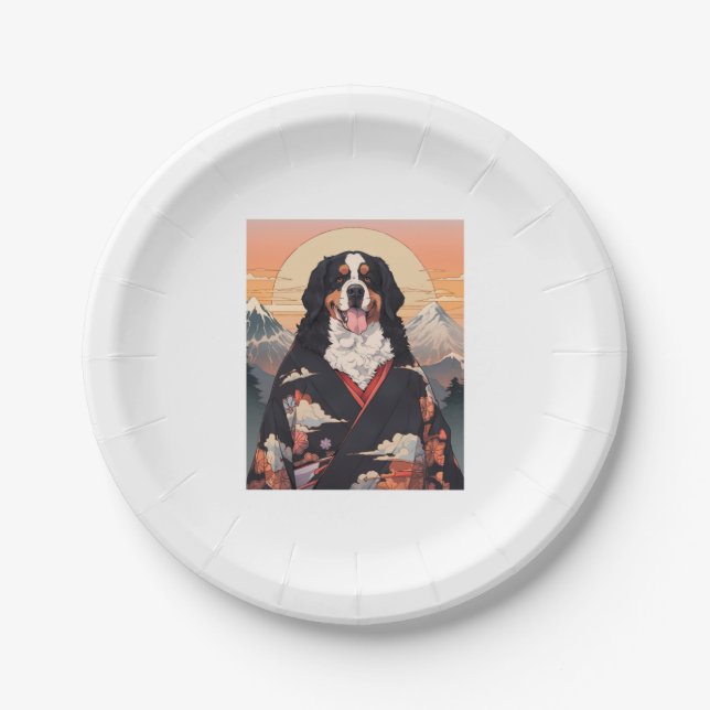 Bernese Mountain Dog Mount Fuji Pappteller (Vorderseite)