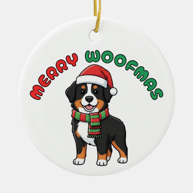 Bernese Mountain Dog Ornament: Frohe Wölfe Keramik Ornament (Vorne)