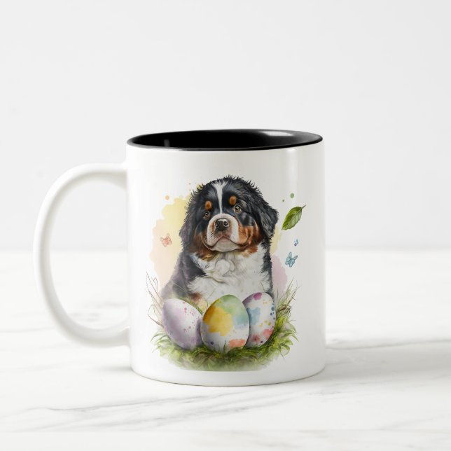 Bernese Mountain Dog Ostereier, Bernese Osterfeier Zweifarbige Tasse (Links)