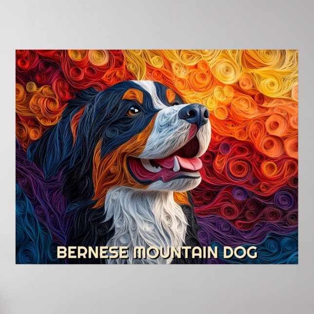 Bernese Mountain Dog Paper Quilling Art Portrait Poster (Vorne)