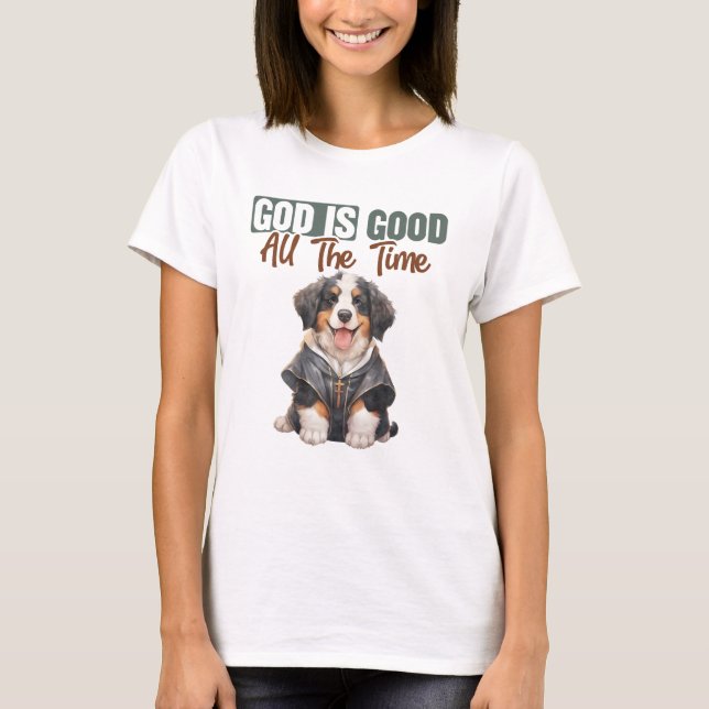 Bernese Mountain Dog Pastor Gott ist gut T-Shirt (Vorderseite)