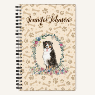 Bernese Mountain Dog Paw Print & Floral Niedlich Notizbuch