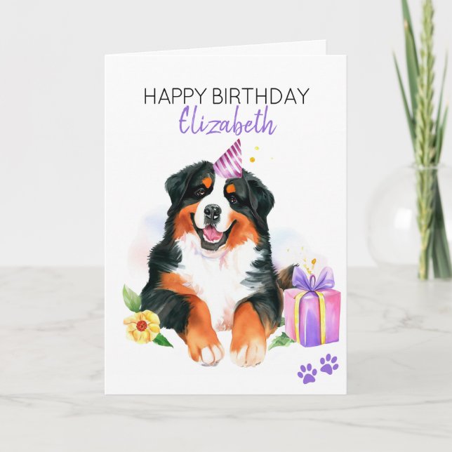 Bernese Mountain Dog Personalisiert Happy Birthday Karte (Vorderseite)