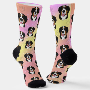 Bernese Mountain Dog Pink Yellow Orange Socken