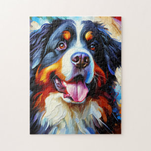 Bernese Mountain Dog Portrait Akryllische Kunst Pr Puzzle