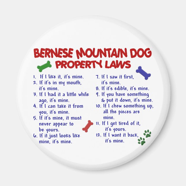 BERNESE MOUNTAIN DOG Property Laws 2 Magnet (Vorne)