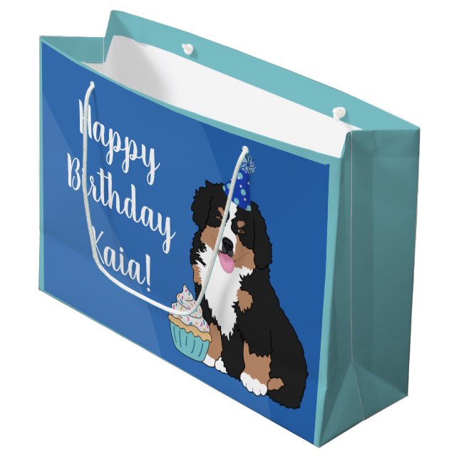 Bernese Mountain Dog Puppy Große Geschenktüte (Vorderseite Schrägansicht)