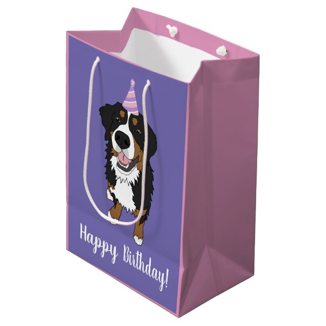 Bernese Mountain Dog Puppy Mittlere Geschenktüte (Vorderseite Schrägansicht)