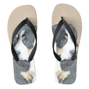 Bernese Mountain Dog Puppy Painting - Original Art Flip Flops