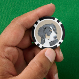 Bernese Mountain Dog Puppy Painting - Original Art Pokerchips