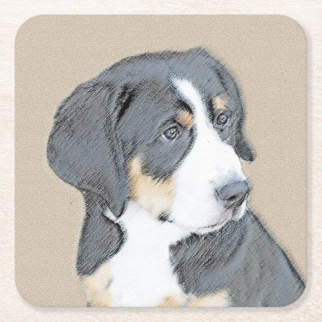 Bernese Mountain Dog Puppy Painting - Original Art Rechteckiger Pappuntersetzer (Vorderseite)