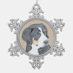 Bernese Mountain Dog Puppy Painting - Original Art Schneeflocken Zinn-Ornament