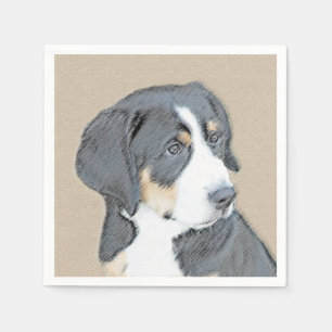 Bernese Mountain Dog Puppy Painting - Original Art Serviette