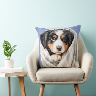 BERNESE MOUNTAIN DOG PUPPY UNTER BLANKET KISSEN