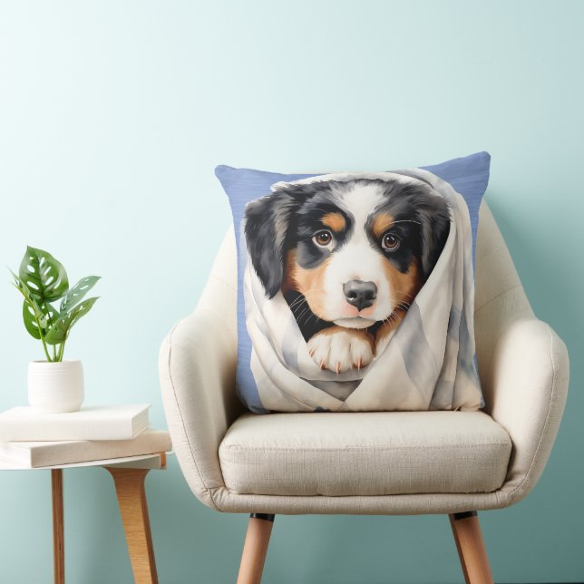 BERNESE MOUNTAIN DOG PUPPY UNTER BLANKET KISSEN (Stuhl )