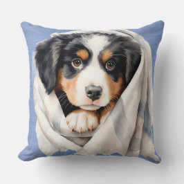 BERNESE MOUNTAIN DOG PUPPY UNTER BLANKET KISSEN
