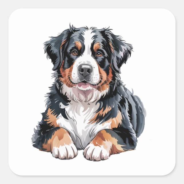 Bernese Mountain Dog Quadratischer Aufkleber (Vorderseite)