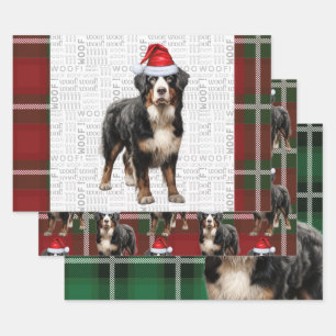 Bernese Mountain Dog Red Green Kariert Holiday Geschenkpapier Set