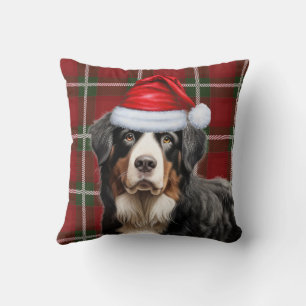 Bernese Mountain Dog Red Green Kariert Weihnachten Kissen