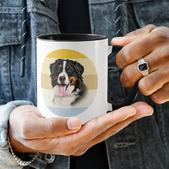 Bernese Mountain Dog Retro Sunset Tasse (Von Creator hochgeladen)