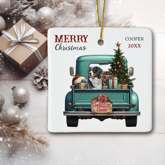 Bernese Mountain Dog Retro Truck Christmas Keramikornament (Von Creator hochgeladen)
