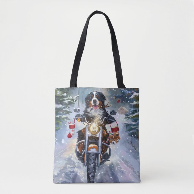 Bernese Mountain Dog Riding Motorrad Weihnachten (Vorderseite)
