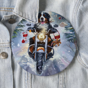 Bernese Mountain Dog Riding Motorrad Weihnachten Button