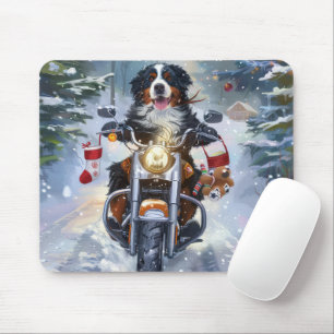 Bernese Mountain Dog Riding Motorrad Weihnachten Mousepad