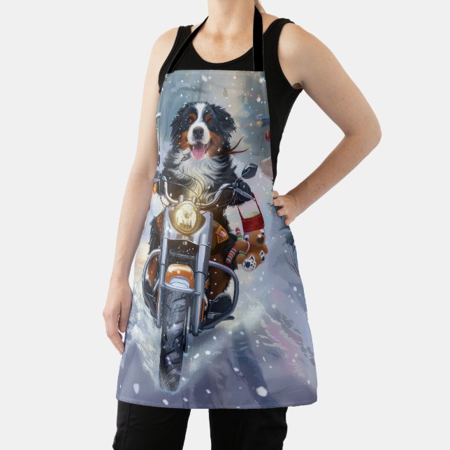 Bernese Mountain Dog Riding Motorrad Weihnachten Schürze (InSitu)