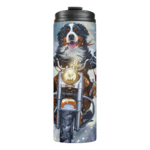 Bernese Mountain Dog Riding Motorrad Weihnachten Thermosbecher