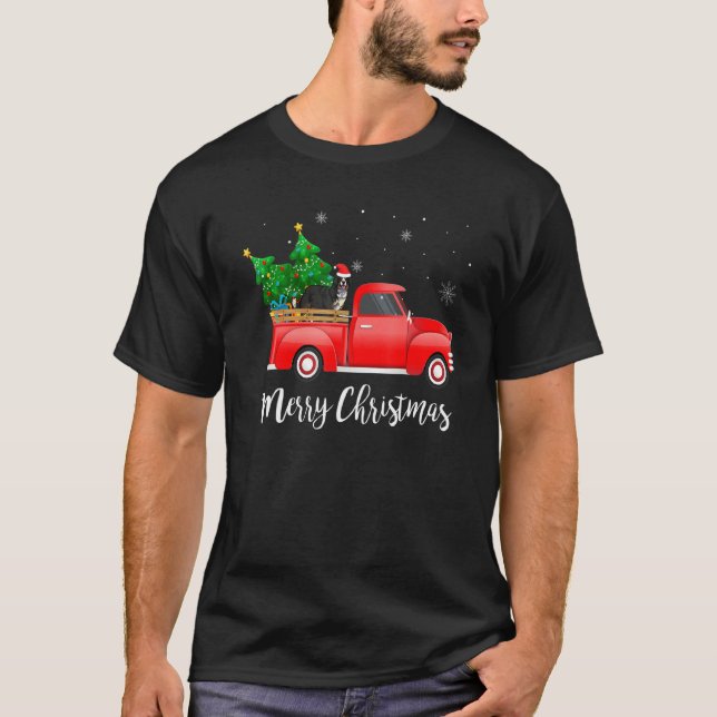 Bernese Mountain Dog Riding Red Truck Christma T-Shirt (Vorderseite)