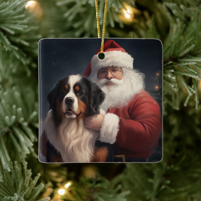 Bernese Mountain Dog Santa Claus Weihnachten Keramikornament (Baum)