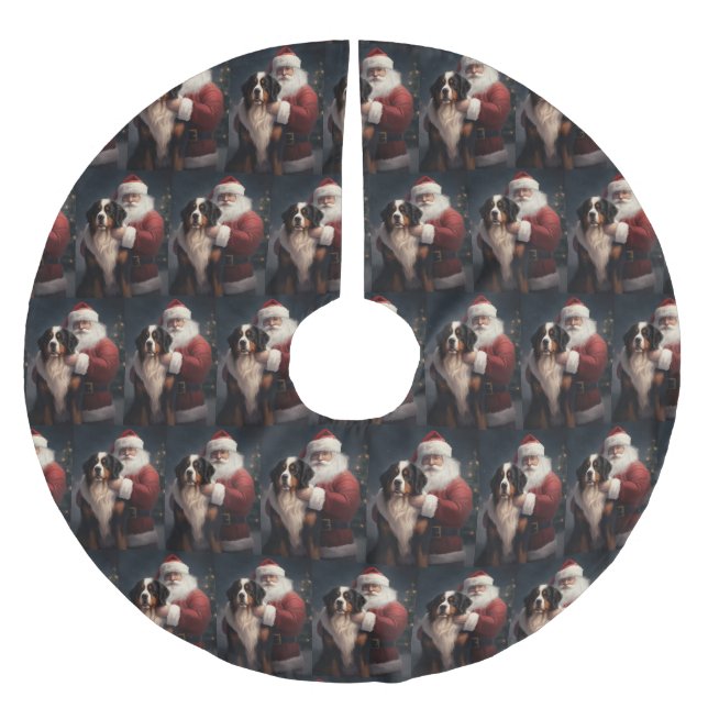Bernese Mountain Dog Santa Claus Weihnachten Polyester Weihnachtsbaumdecke (Vorderseite)