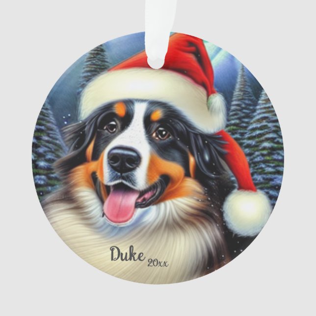 Bernese Mountain Dog, Santa Dog, Weihnachtsnamen Ornament (Vorderseite)