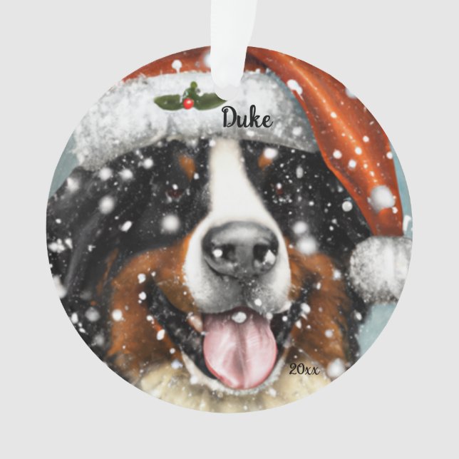 Bernese Mountain Dog, Santa Dog, Weihnachtsnamen Ornament (Vorderseite)