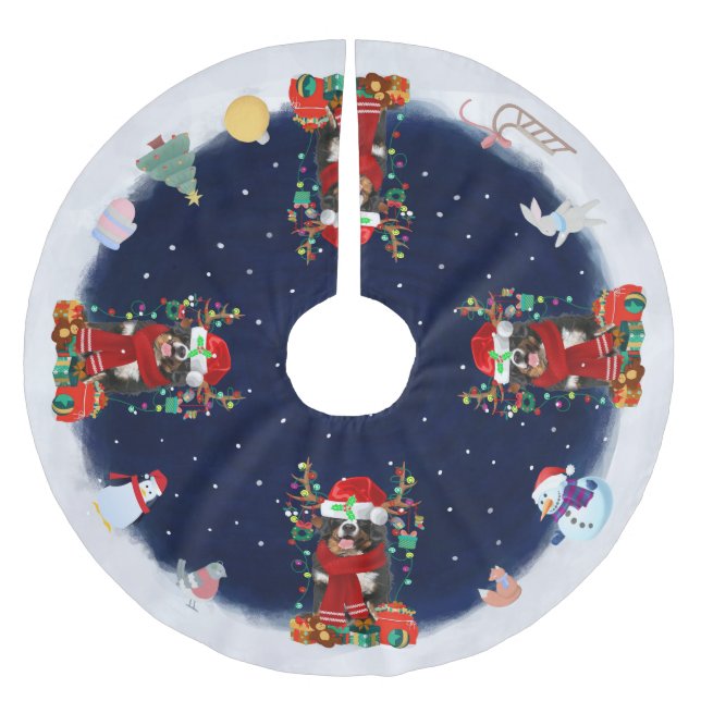 Bernese Mountain Dog Schnee lassen Polyester Weihnachtsbaumdecke (Vorderseite)
